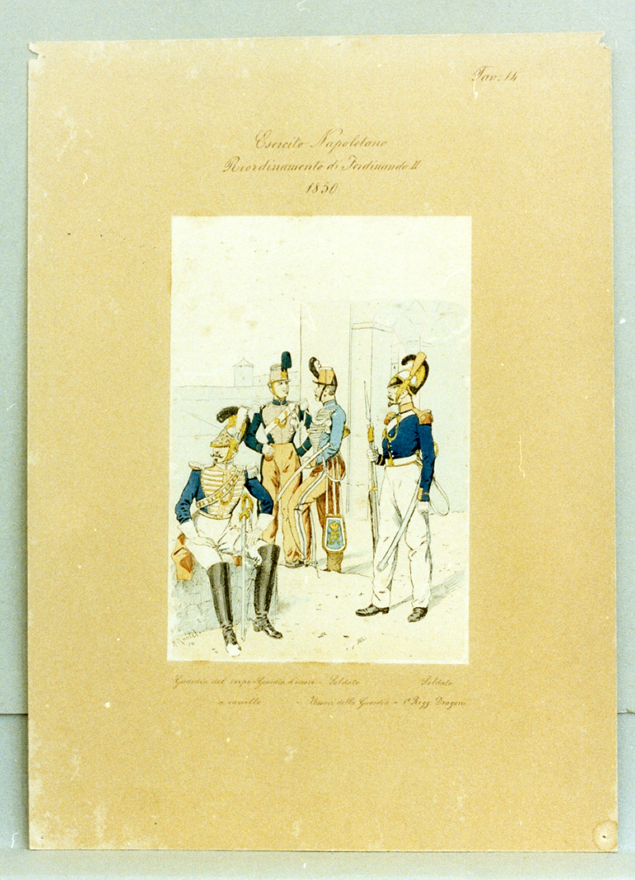 militari dell'esercito napoletano (stampa a colori) - ambito napoletano (secc. XIX/ XX)