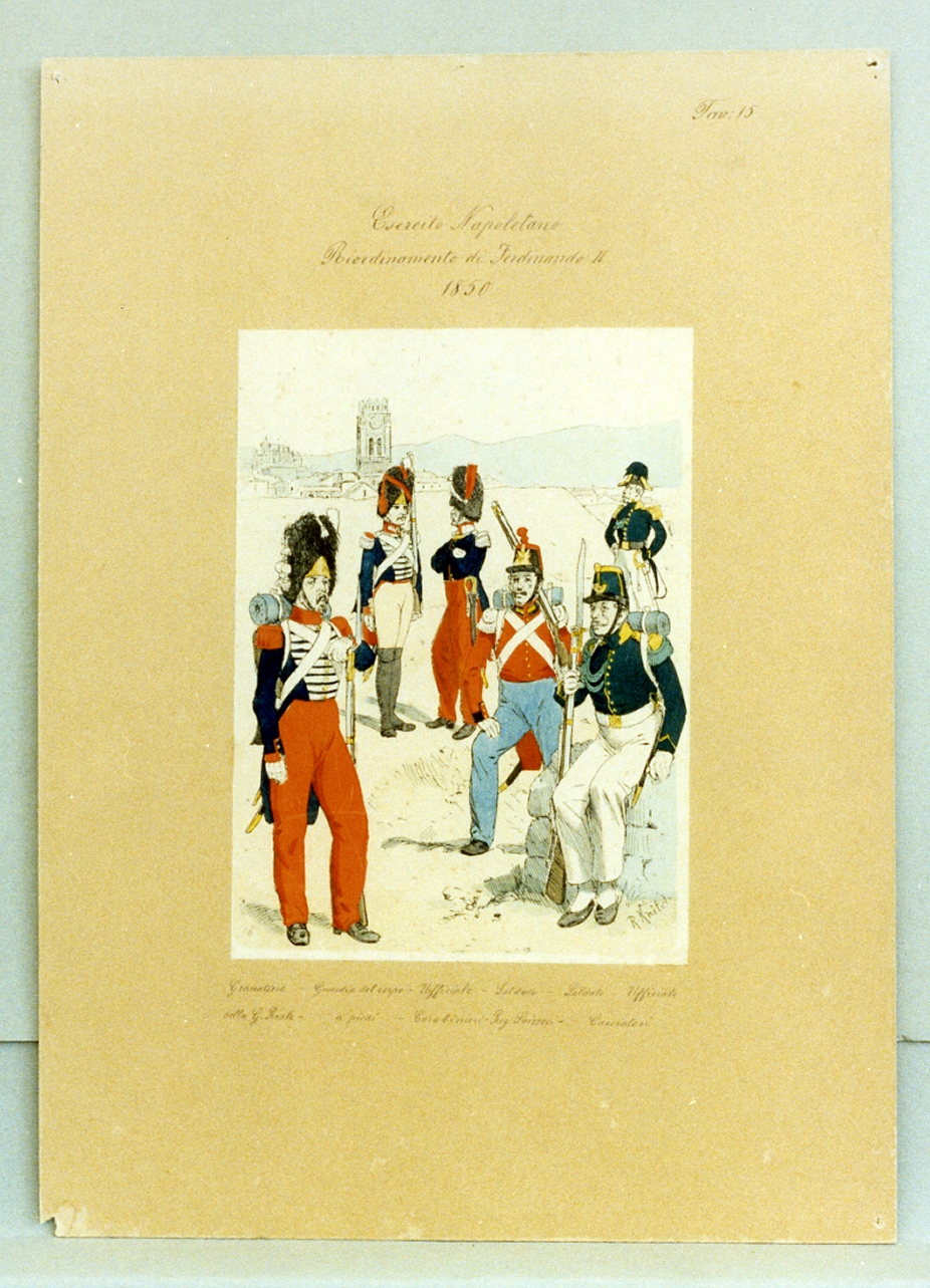 militari dell'esercito napoletano (stampa a colori) - ambito napoletano (secc. XIX/ XX)