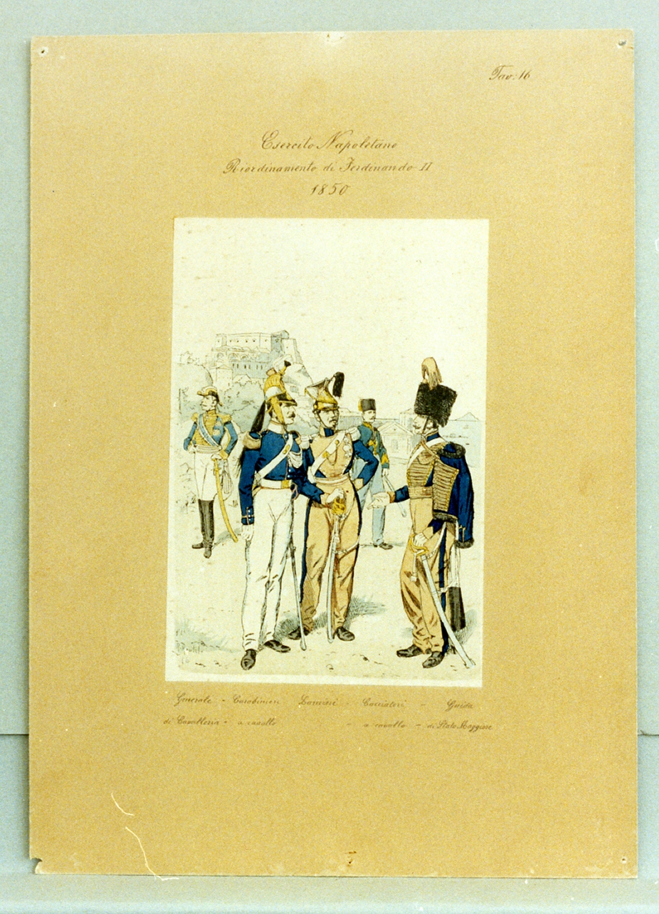 militari dell'esercito napoletano (stampa a colori) - ambito napoletano (secc. XIX/ XX)