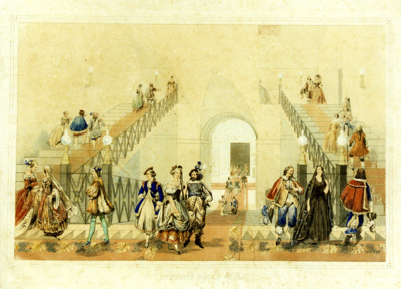 veduta dello scalone del Palazzo Reale di Napoli (stampa a colori) di Mattei Pasquale (sec. XIX)