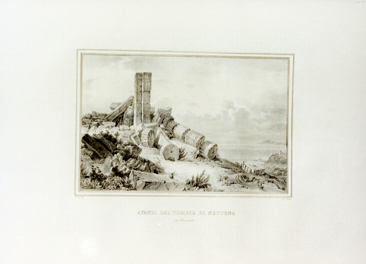 rovine del tempio di Nettuno a Selinunte (stampa) - ambito napoletano (sec. XIX)