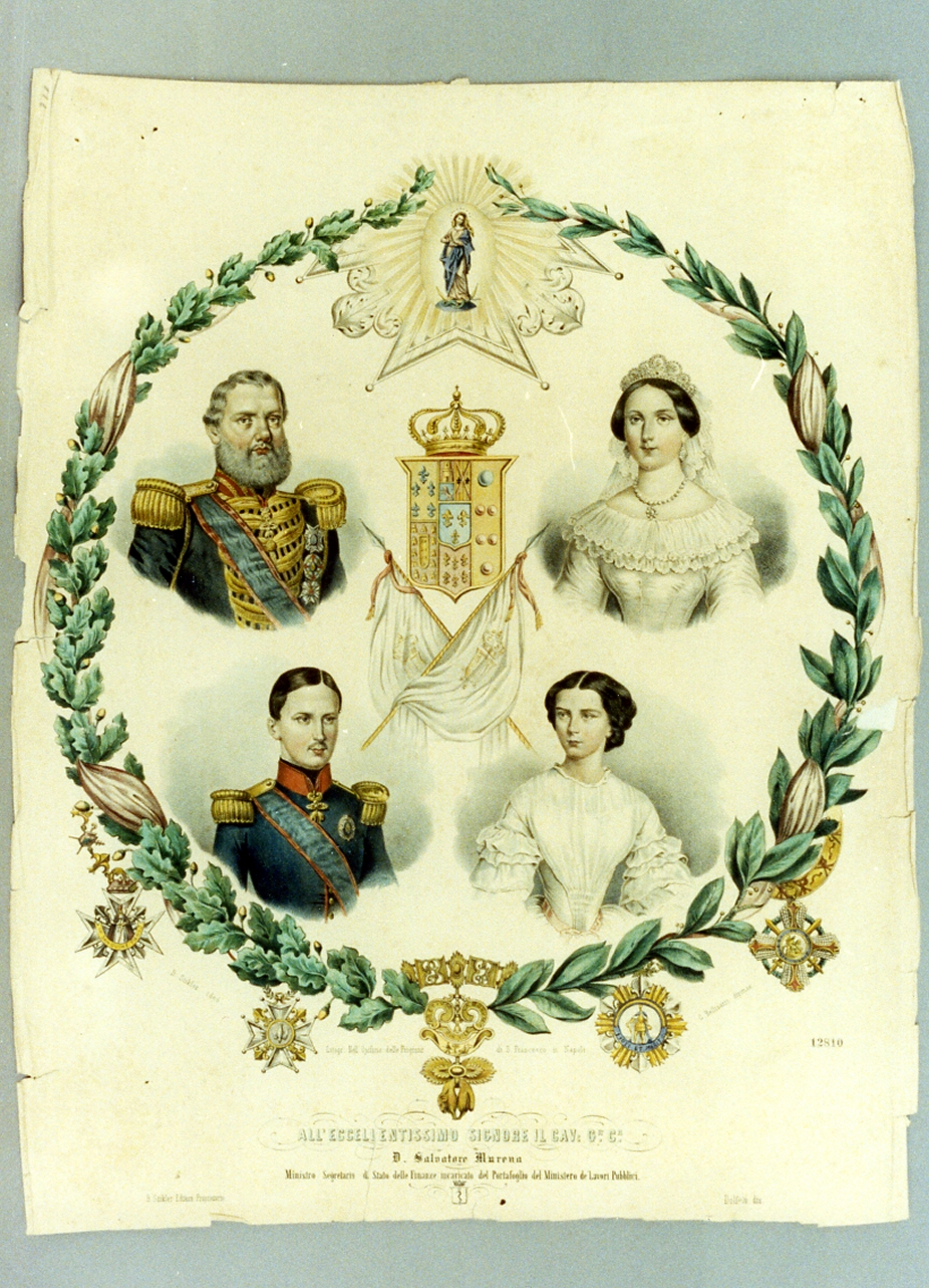 ritratti di Ferdinando II di Borbone Maria Teresa d'Asburgo LorenaFrancesco di Borbone e Maria Sofia di Baviera (stampa a colori) - ambito napoletano (sec. XIX)