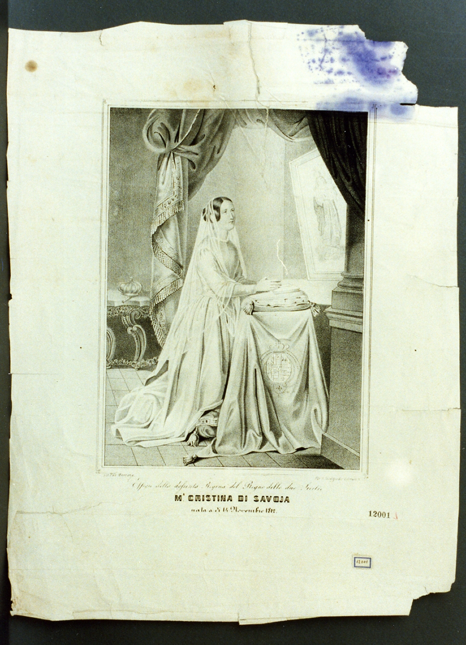 ritratto di Maria Cristina di Savoia che prega (stampa a colori) - ambito napoletano (sec. XIX)