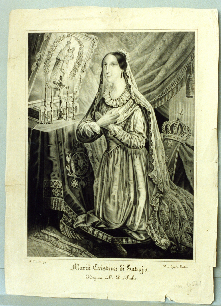 ritratto di Maria Cristina di Savoia che prega (stampa) - ambito napoletano (sec. XIX)