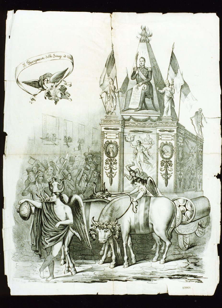 allegoria di Ferdinando II protettore delle Scienze e delle Arti (stampa) di Scafa Gaetano (sec. XIX)