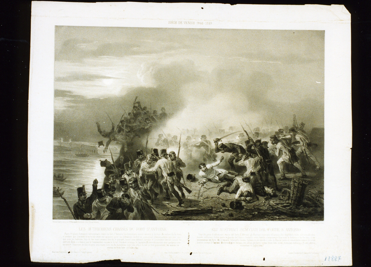 cacciata degli austriaci dal forte Sant'Antonio (stampa) di Bayot Adolphe Jean Baptiste (sec. XIX)
