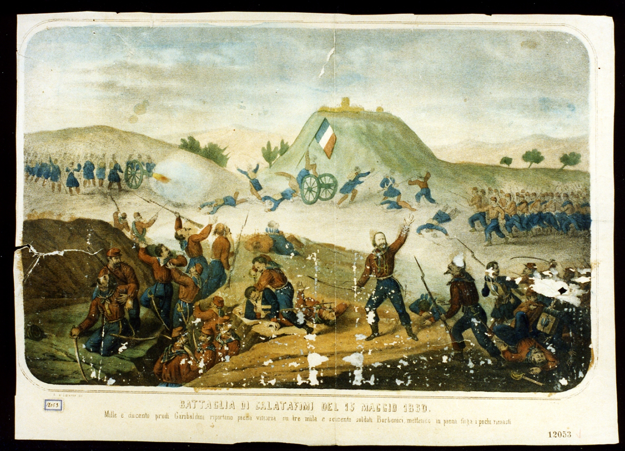 battaglia di Calatafimi del maggio 1860 (stampa a colori) - ambito italiano (seconda metà sec. XIX)
