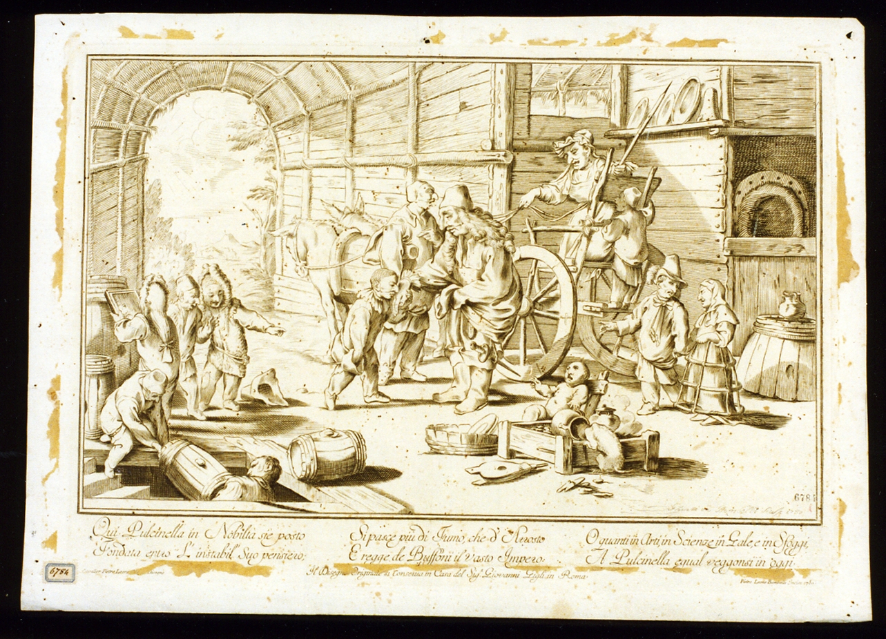 baciamano di Pulcinella (stampa) di Bombelli Pietro Leone (sec. XVIII)