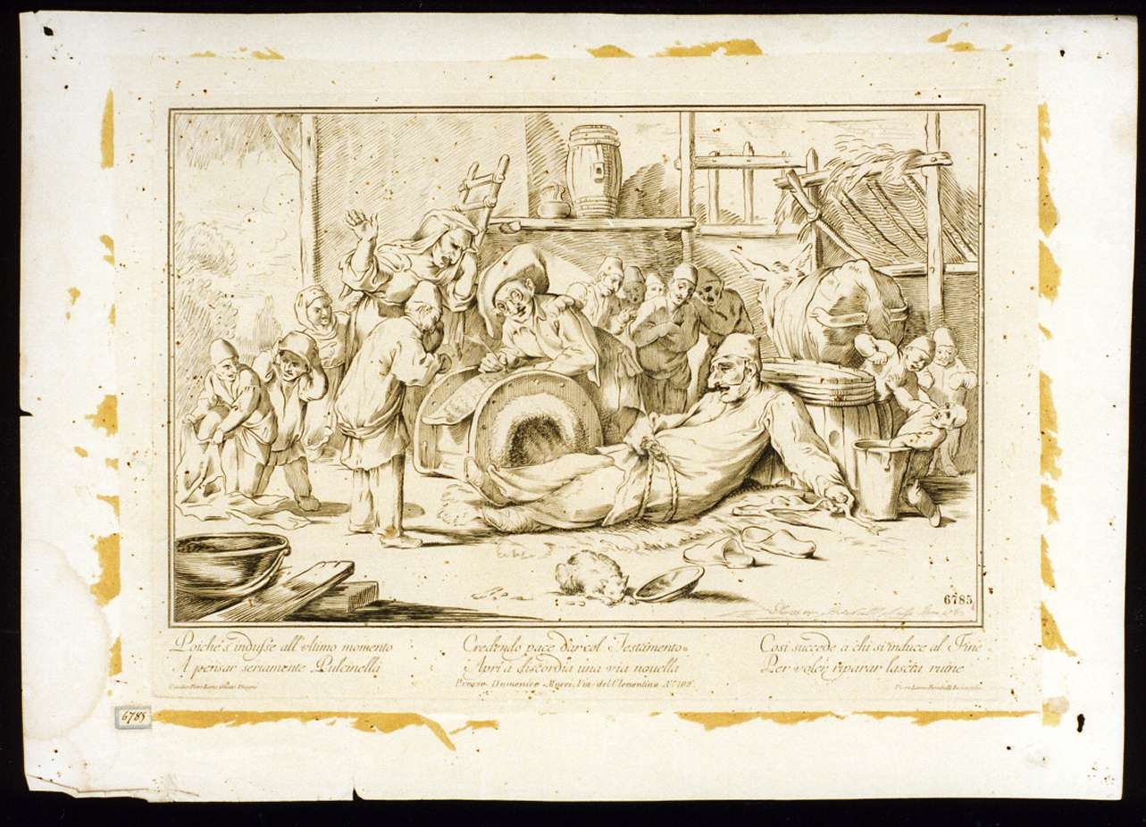 morte di Pulcinella (stampa) di Bombelli Pietro Leone (sec. XVIII)