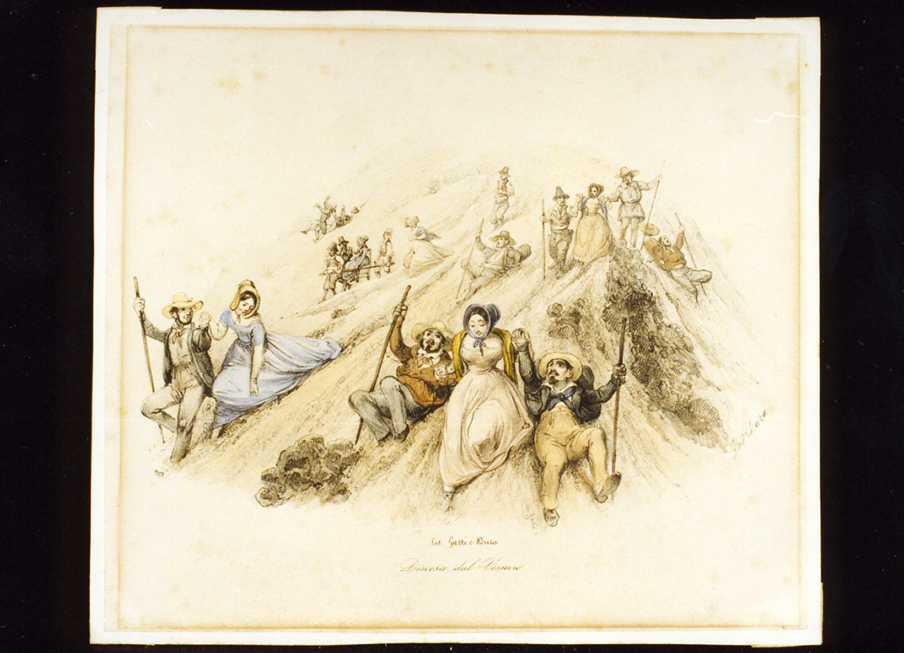 discesa dal Vesuvio (stampa a colori) di Dura Gaetano (sec. XIX)