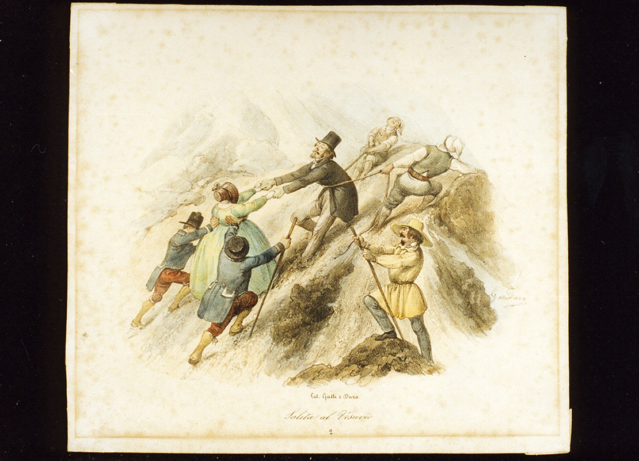 salita al Vesuvio (stampa a colori) di Dura Gaetano (sec. XIX)