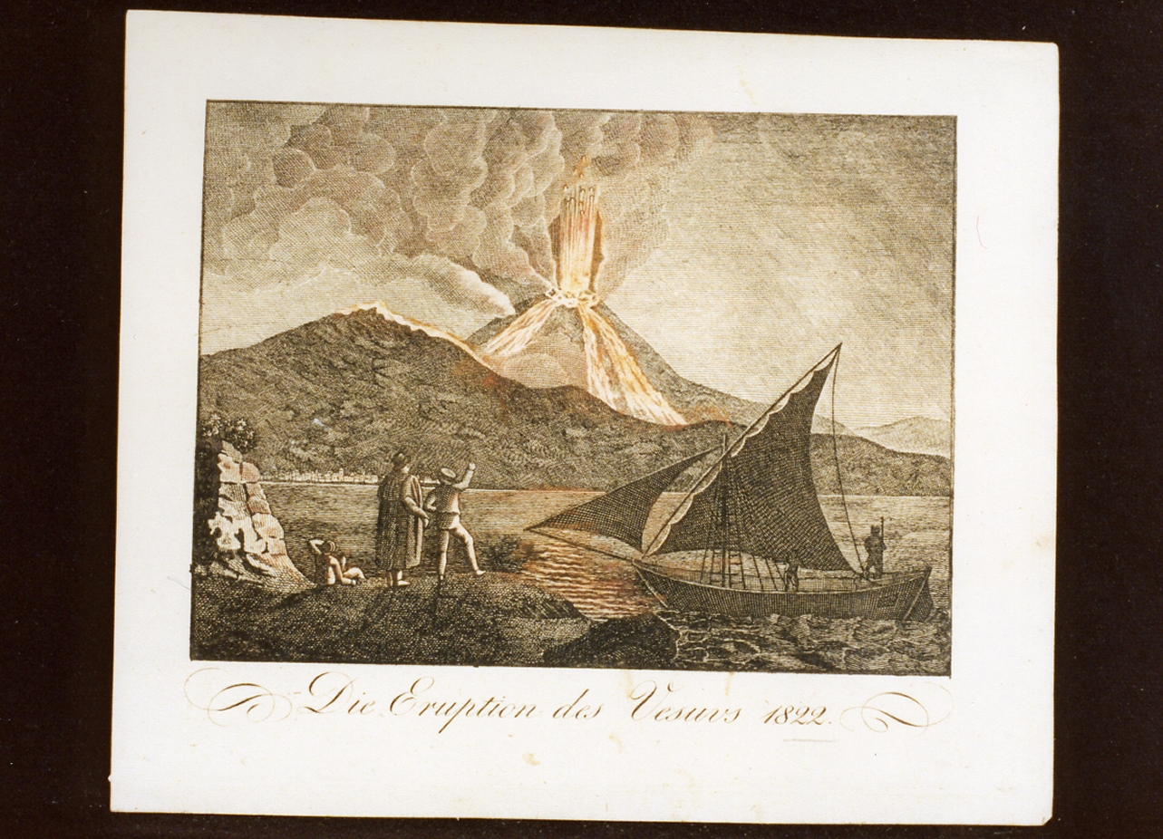 veduta del Vesuvio durante l'eruzione del 1822 (stampa a colori) - ambito tedesco (prima metà sec. XIX)