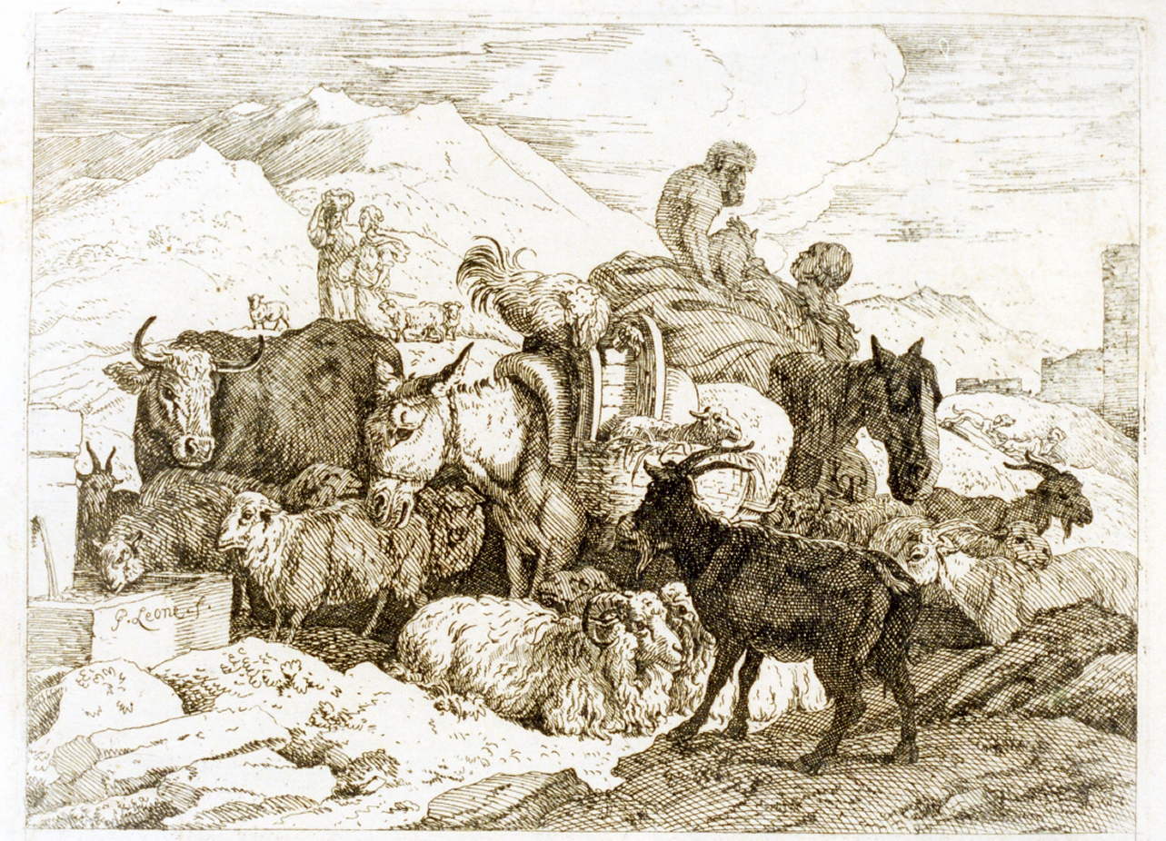 scena pastorale (stampa tagliata) di Van der Leeuw Govaert (sec. XVII)