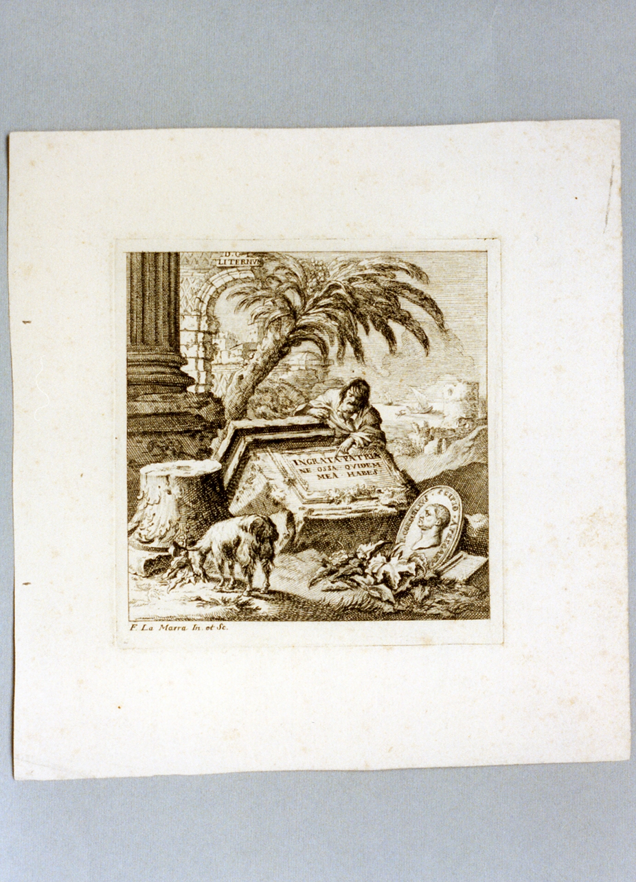 veduta della tomba di Scipione l'africano a Literno (stampa tagliata) di La Marra Francesco (sec. XVIII)