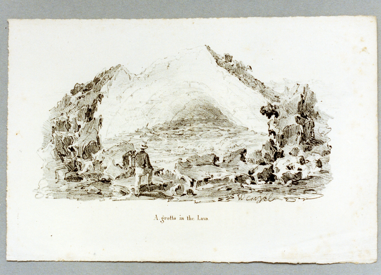 veduta di una grotta nella lava del Vesuvio (stampa) di Wenzel Francesco (sec. XIX)