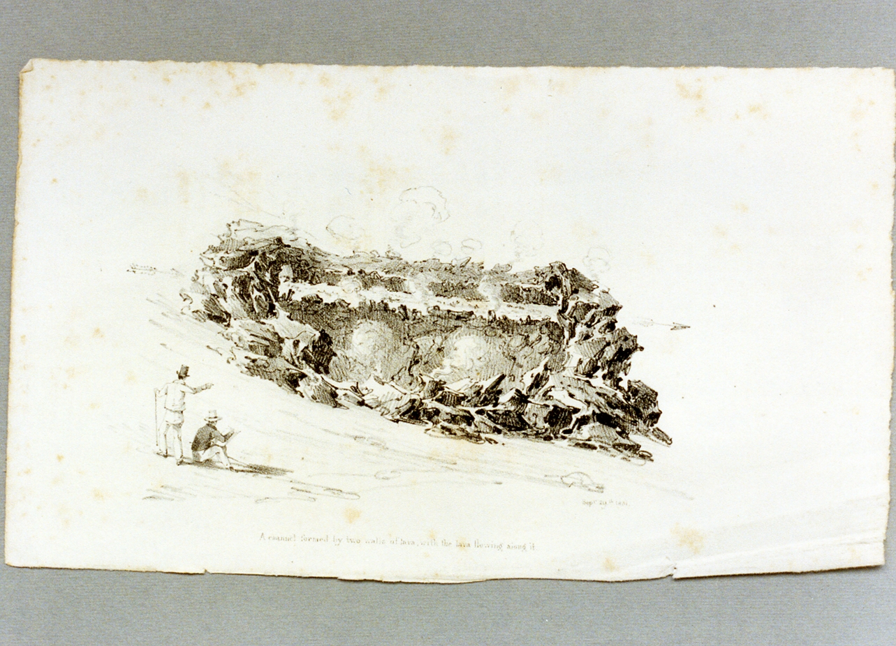 veduta di un canale di lava sul Vesuvio (stampa) di Wenzel Francesco (sec. XIX)