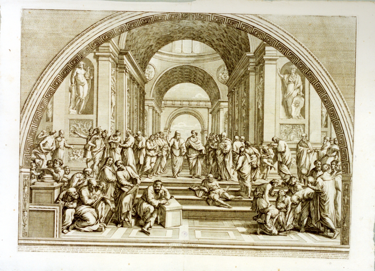 scuola d'Atene (stampa) di Aquila Francesco Faraone (secc. XVII/ XVIII)