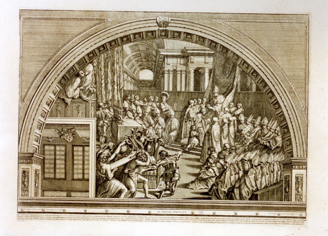 papa Leone III incorona Carlo Magno (stampa) di Aquila Francesco Faraone (secc. XVII/ XVIII)