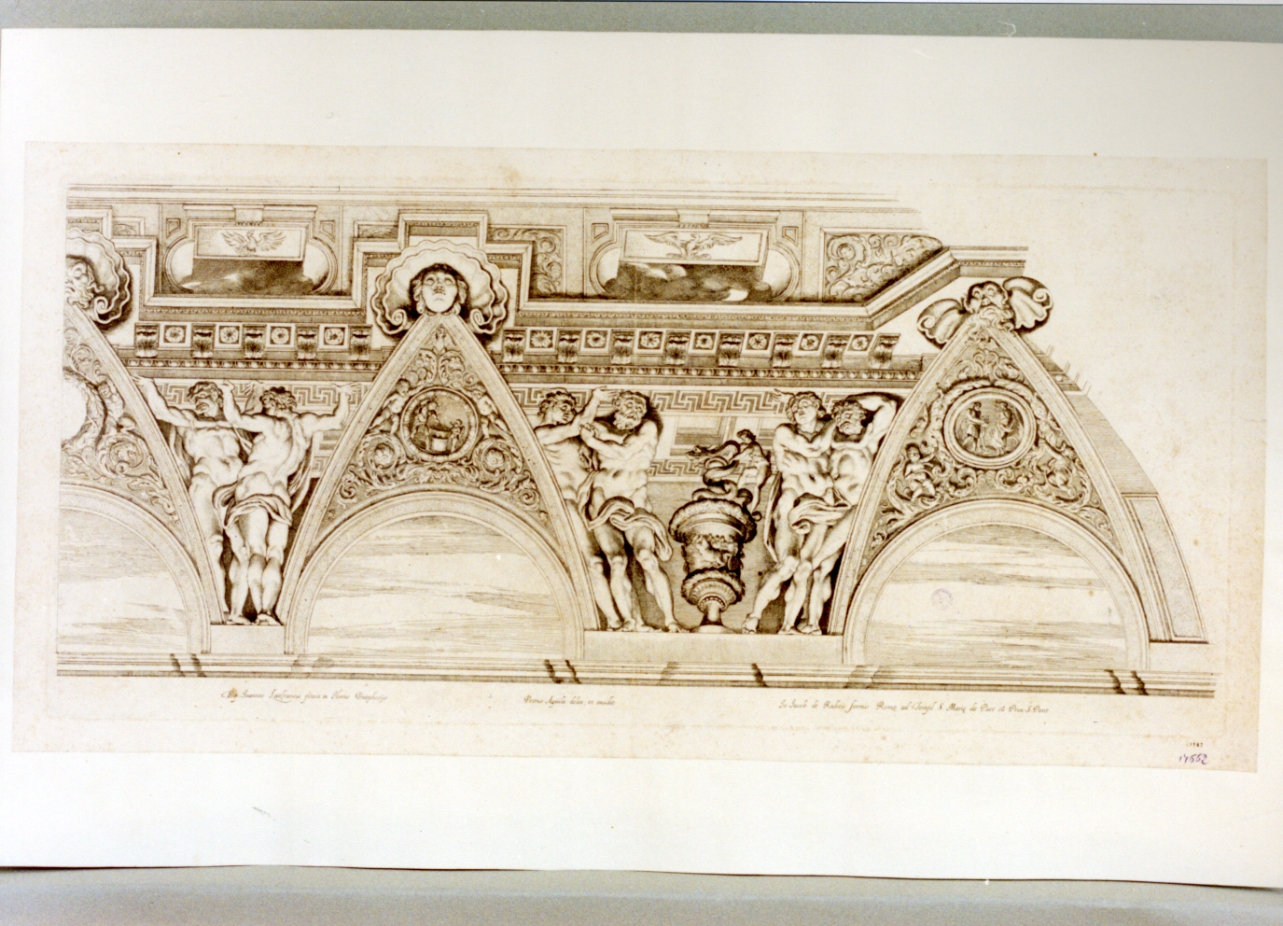 decorazione di soffitto con figure mitologiche (stampa) di Dell'Aquila Pietro (sec. XVII)