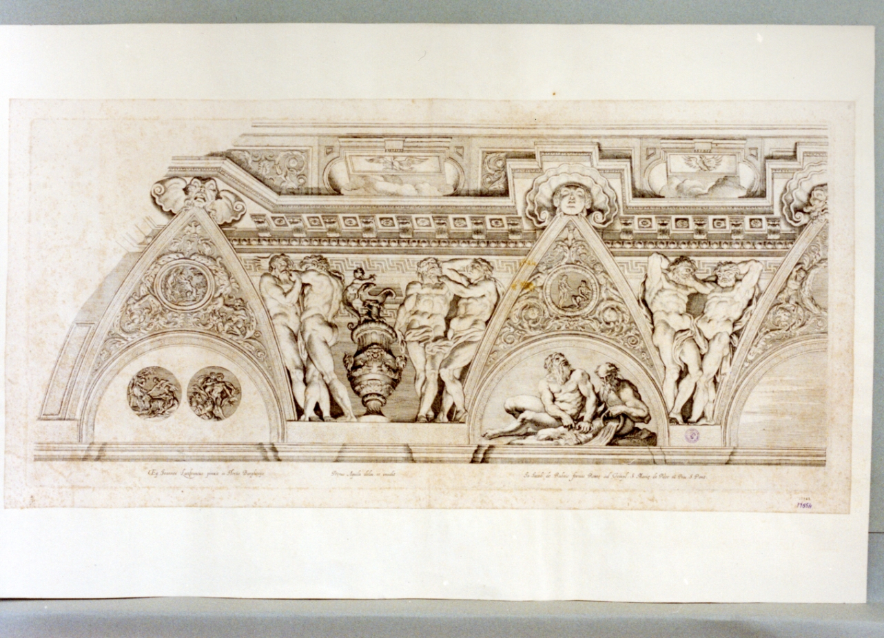 decorazione di soffitto con figure mitologiche (stampa) di Dell'Aquila Pietro (sec. XVII)