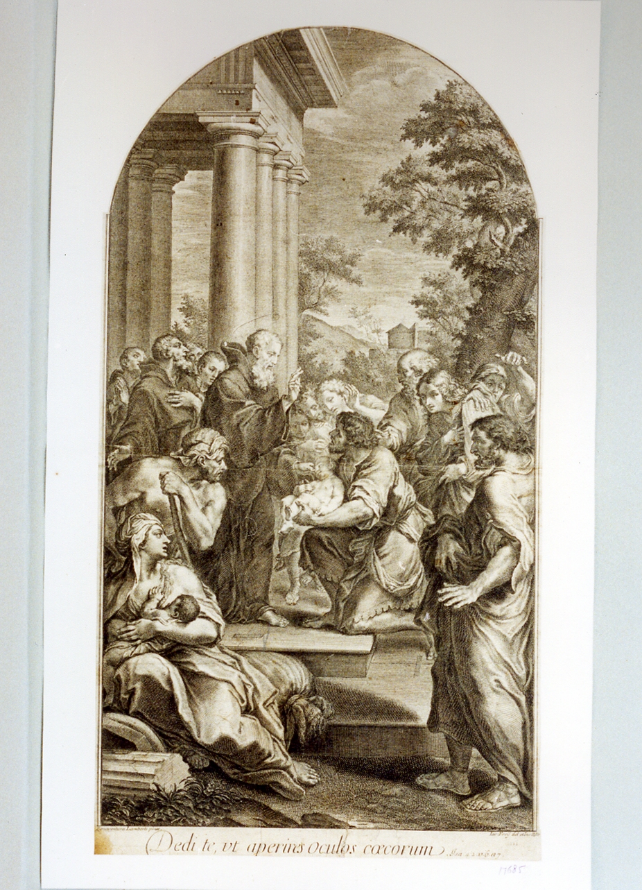 miracolo dei ciechi (stampa) di Frey Jakob, Lamberti Bonaventura (secc. XVII/ XVIII)