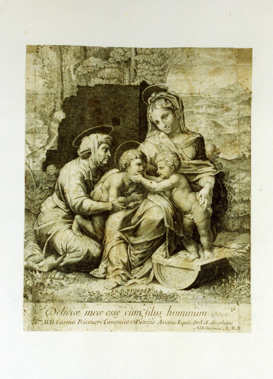Madonna con Gesù Bambino San Giovanni Battista bambino e Sant'Elisabetta (stampa) di Frey Jakob (secc. XVII/ XVIII)