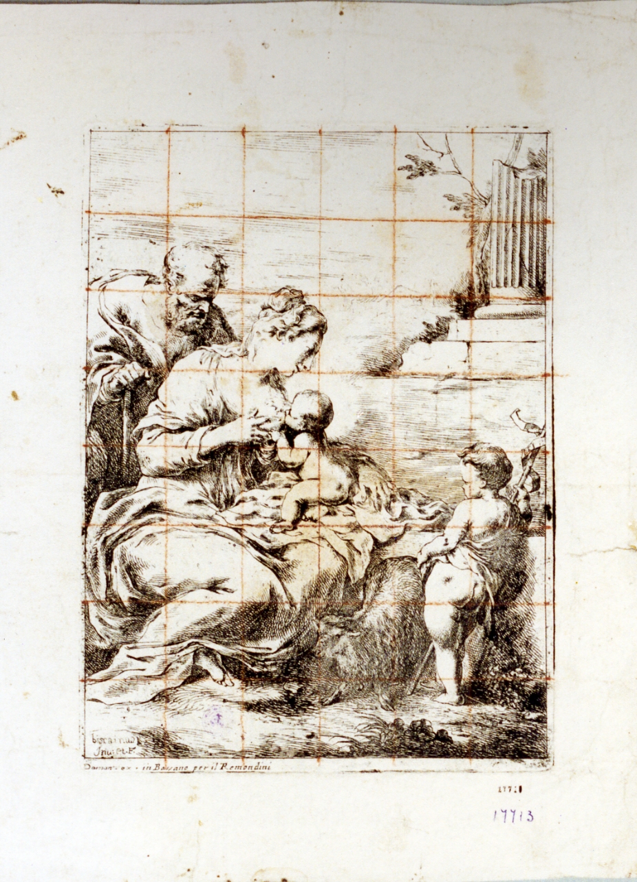 Sacra Famiglia con San Giovanni Battista bambino (stampa) di Biscaino Bartolomeo (sec. XVII)