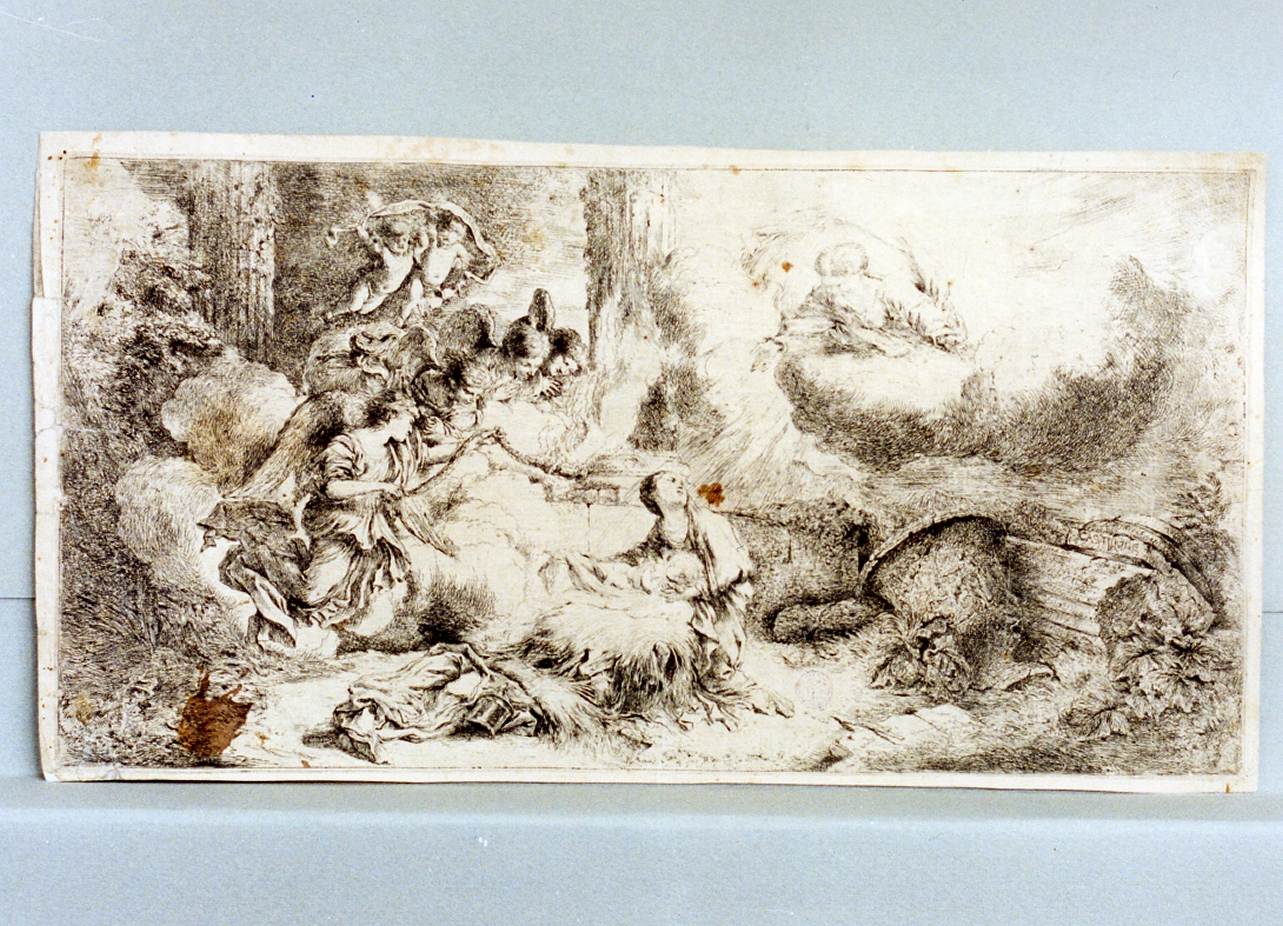 natività di Gesù (stampa tagliata) di Castiglione Giovanni Benedetto detto Grechetto (sec. XVII)