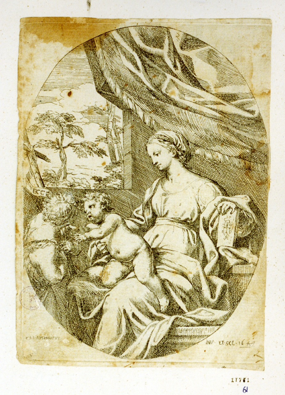 Madonna con Bambino e San Giovannino (stampa) di Maratta Carlo (sec. XVII)