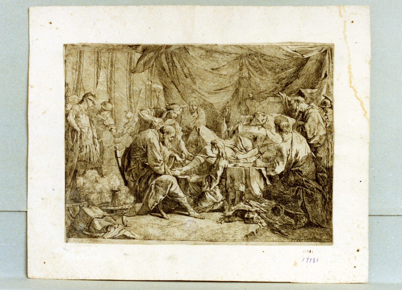 guerriero ferito viene curato (stampa) di Halle Noel (sec. XVIII)