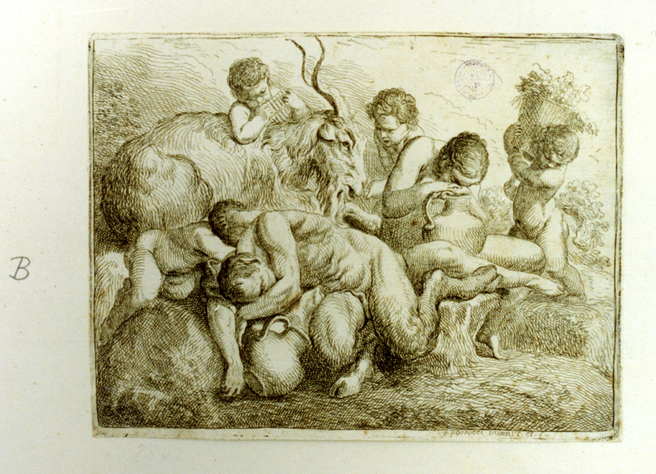 ninfa e satiro dormiente (stampa) di Parrocel Pierre (secc. XVII/ XVIII)