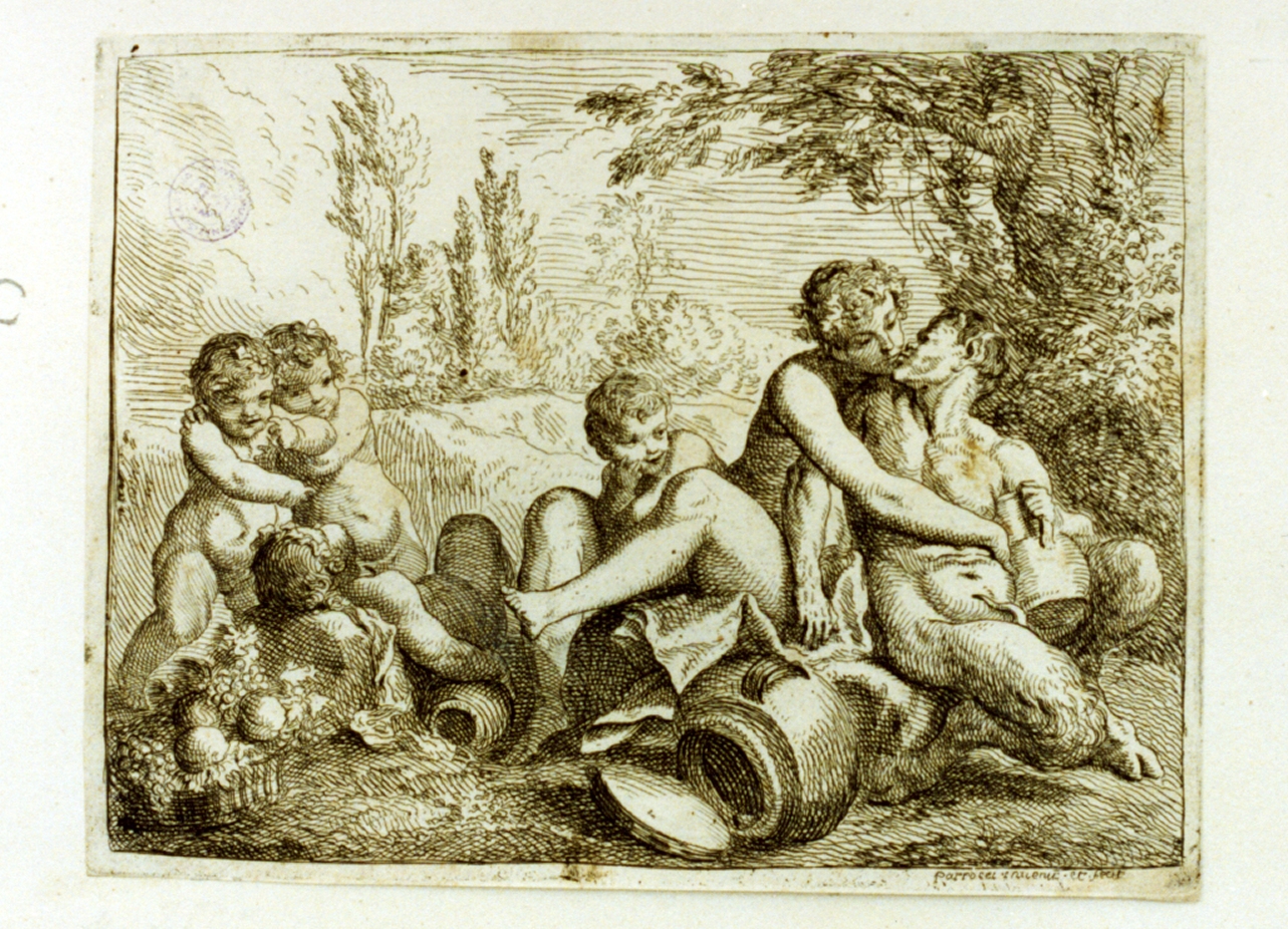 Ninfa e Satiro (stampa) di Parrocel Pierre (secc. XVII/ XVIII)