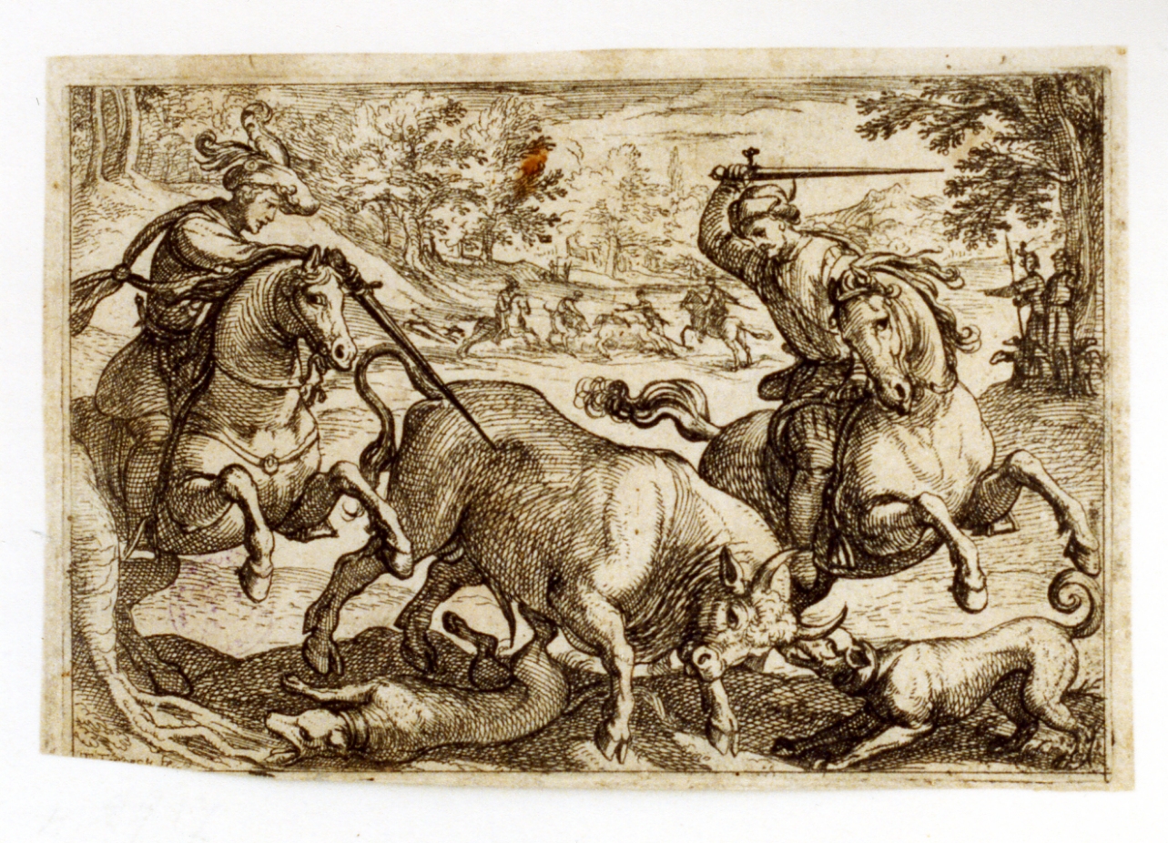 caccia al toro (stampa) di Tempesta Antonio (secc. XVI/ XVII)