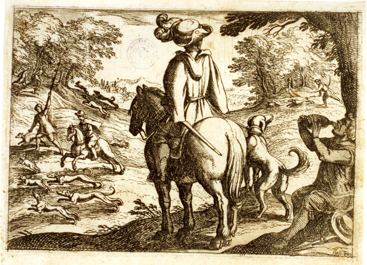 caccia alla lepre (stampa tagliata) di Tempesta Antonio (secc. XVI/ XVII)