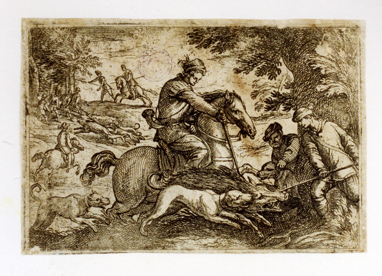 caccia al cinghiale (stampa) di Tempesta Antonio (secc. XVI/ XVII)