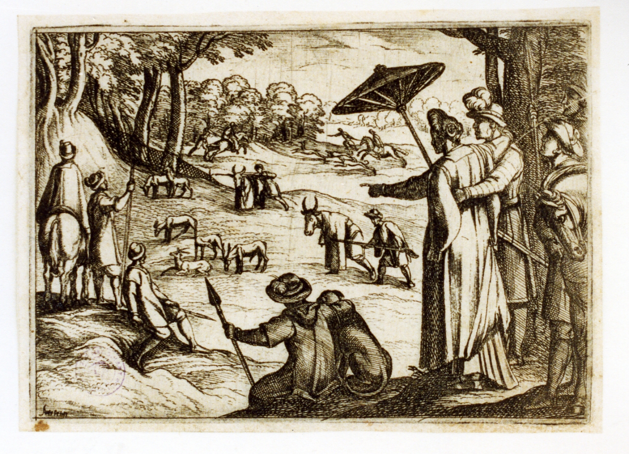 caccia al cervo (stampa tagliata) di Tempesta Antonio (secc. XVI/ XVII)