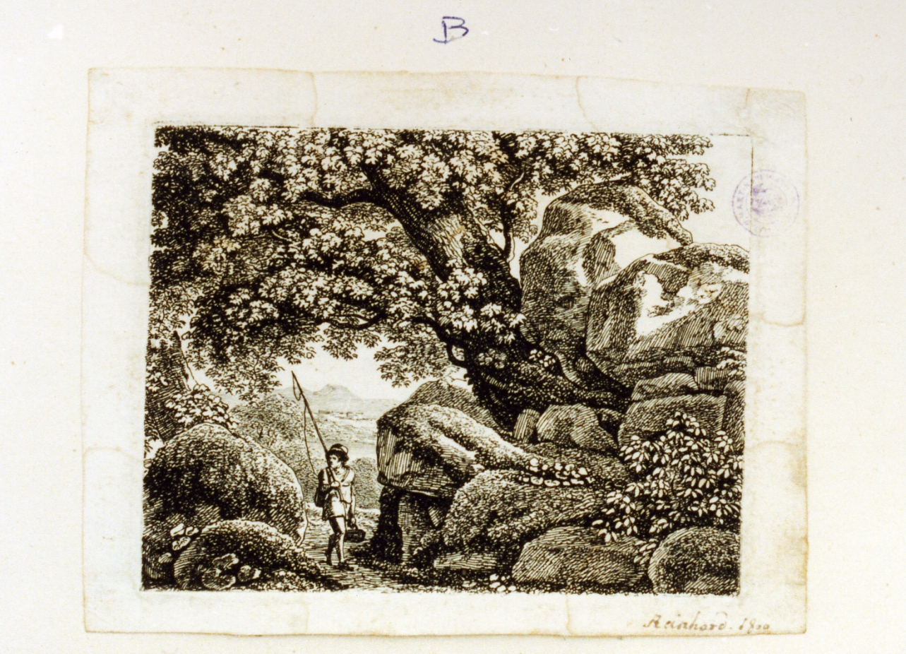 paesaggio montano (stampa tagliata) di Reinhart Johann Christian (sec. XIX)