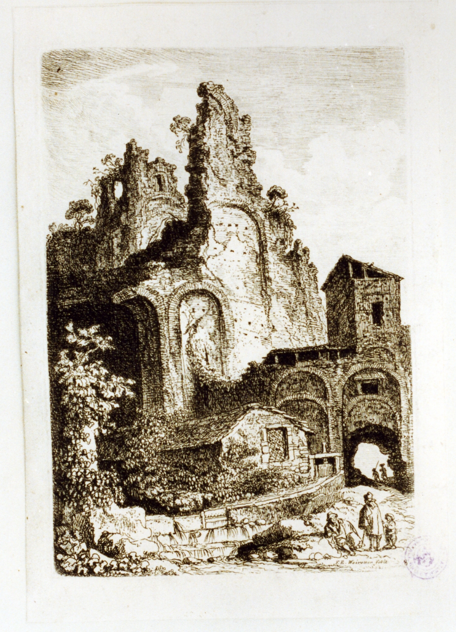 paesaggio con rovine (stampa tagliata) di Weirotter Franz Edmund (sec. XVIII)