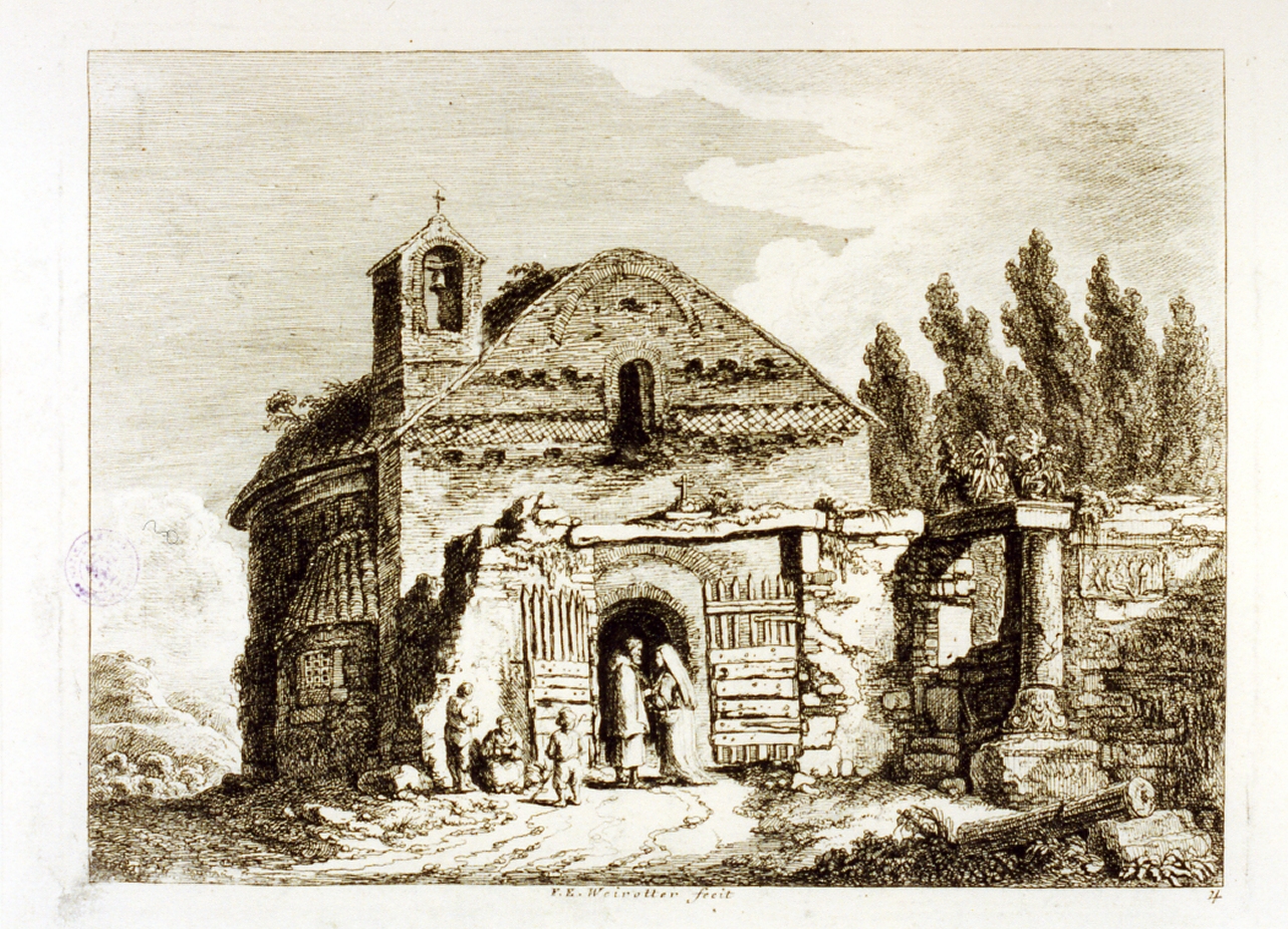 paesaggio con rovine (stampa tagliata) di Weirotter Franz Edmund (sec. XVIII)