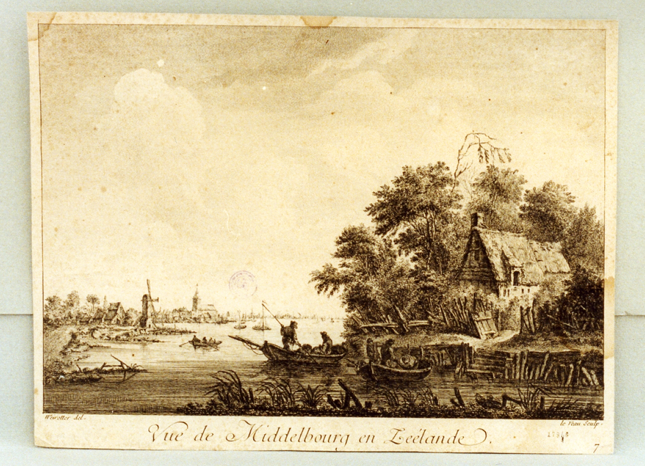 paesaggio fluviale (stampa) di Le Veau Jean Jacques, Weirotter Franz Edmund (sec. XVIII)