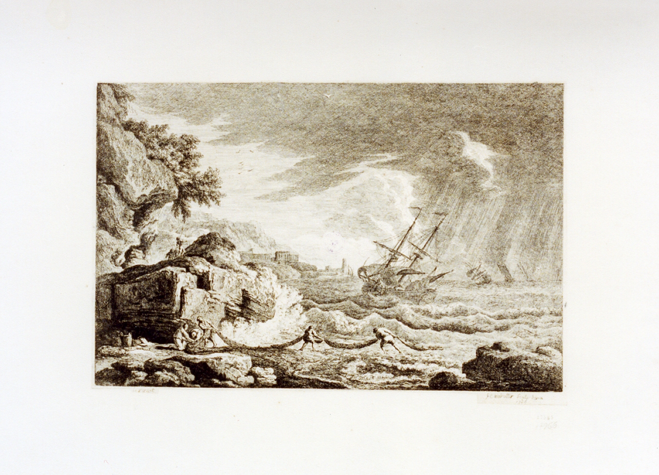 marina con pescatori e barche (stampa) di Vernet Claude Joseph, Weirotter Franz Edmund (sec. XVIII)