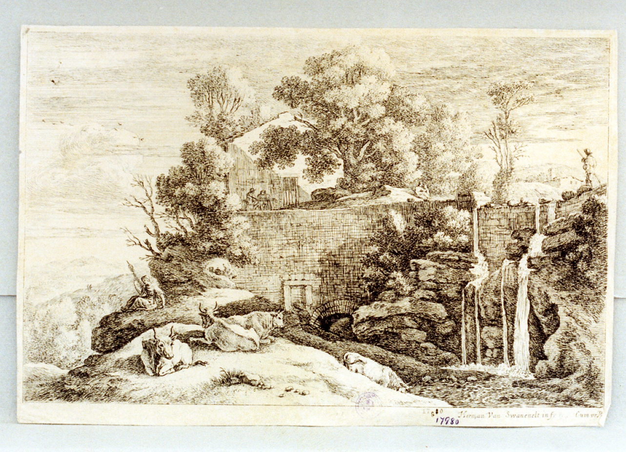 paesaggio con animali (stampa) di Van Swanevelt Herman (sec. XVII)