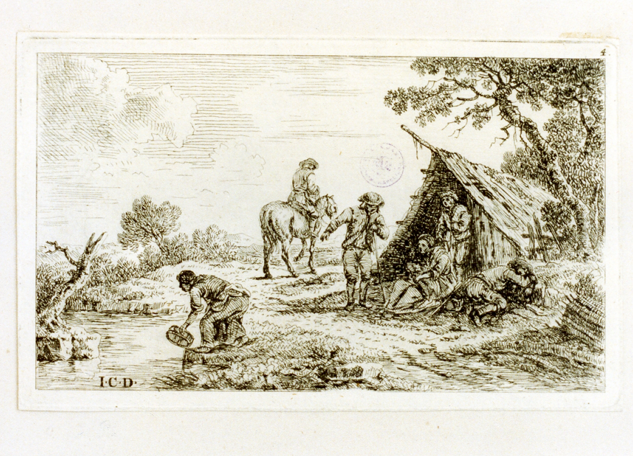 accampamento (stampa tagliata) di Dietzsch Johann Cristoph (sec. XVIII)