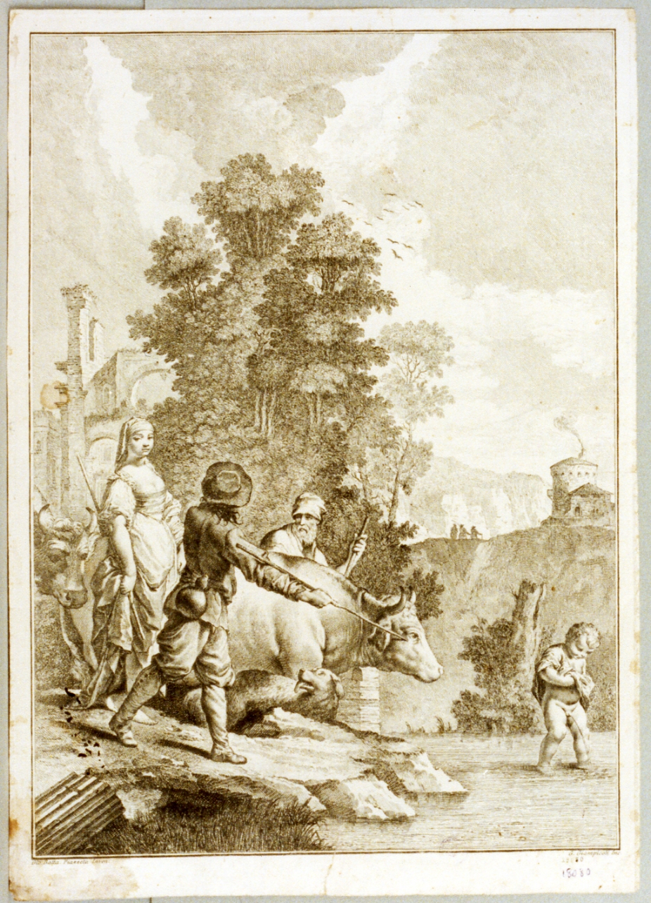 paesaggio con animali (stampa) di Giampiccoli Giuliano, Piazzetta Giovanni Battista (sec. XVIII)