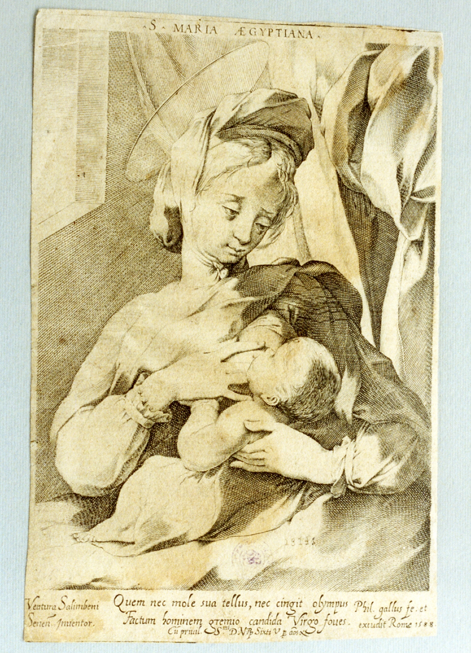 Madonna del latte (stampa) di Galle Philip, Salimbeni Ventura detto Bevilacqua (sec. XVI)