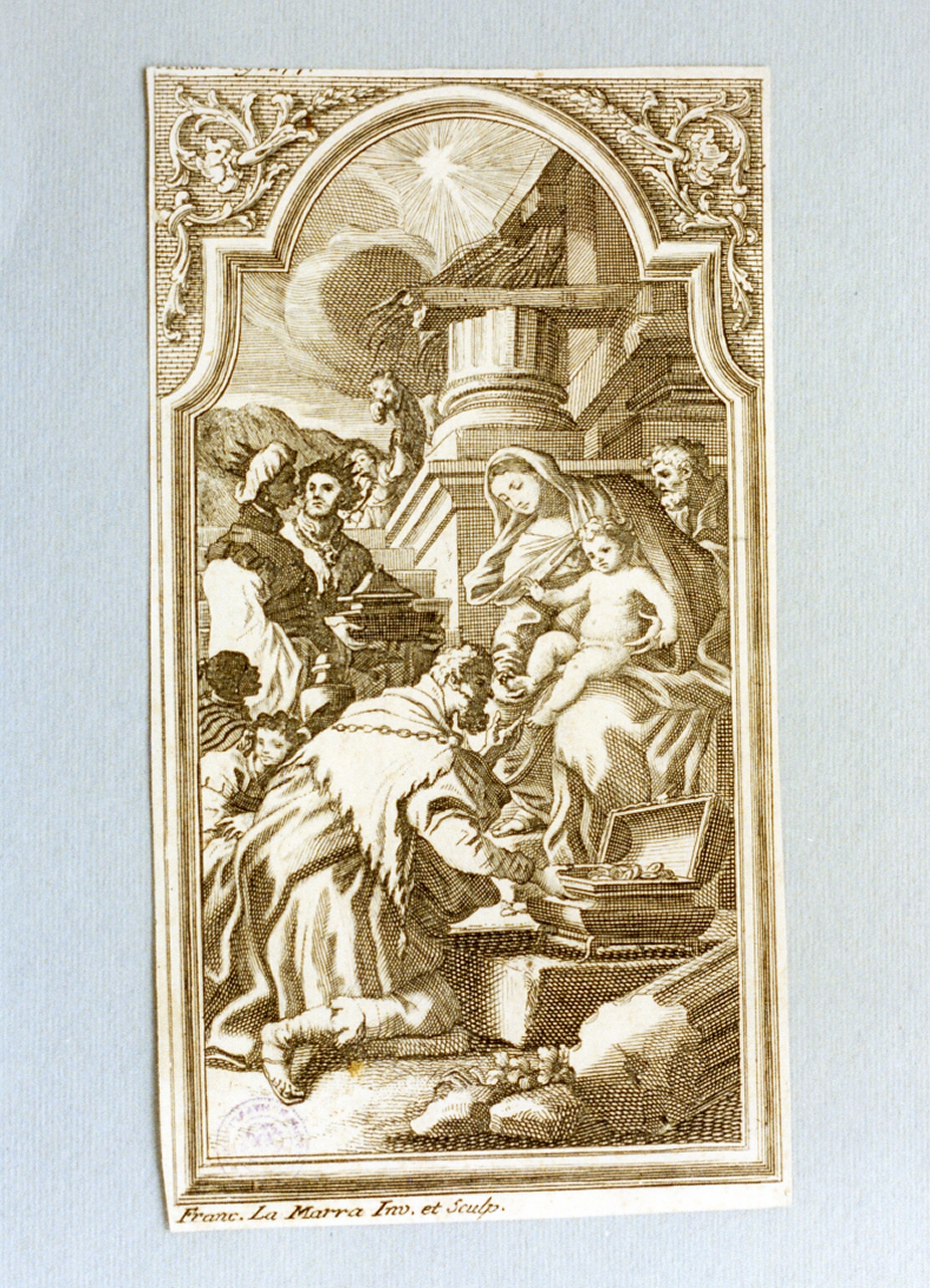 adorazione dei Re Magi (stampa) di La Marra Francesco (sec. XVIII)
