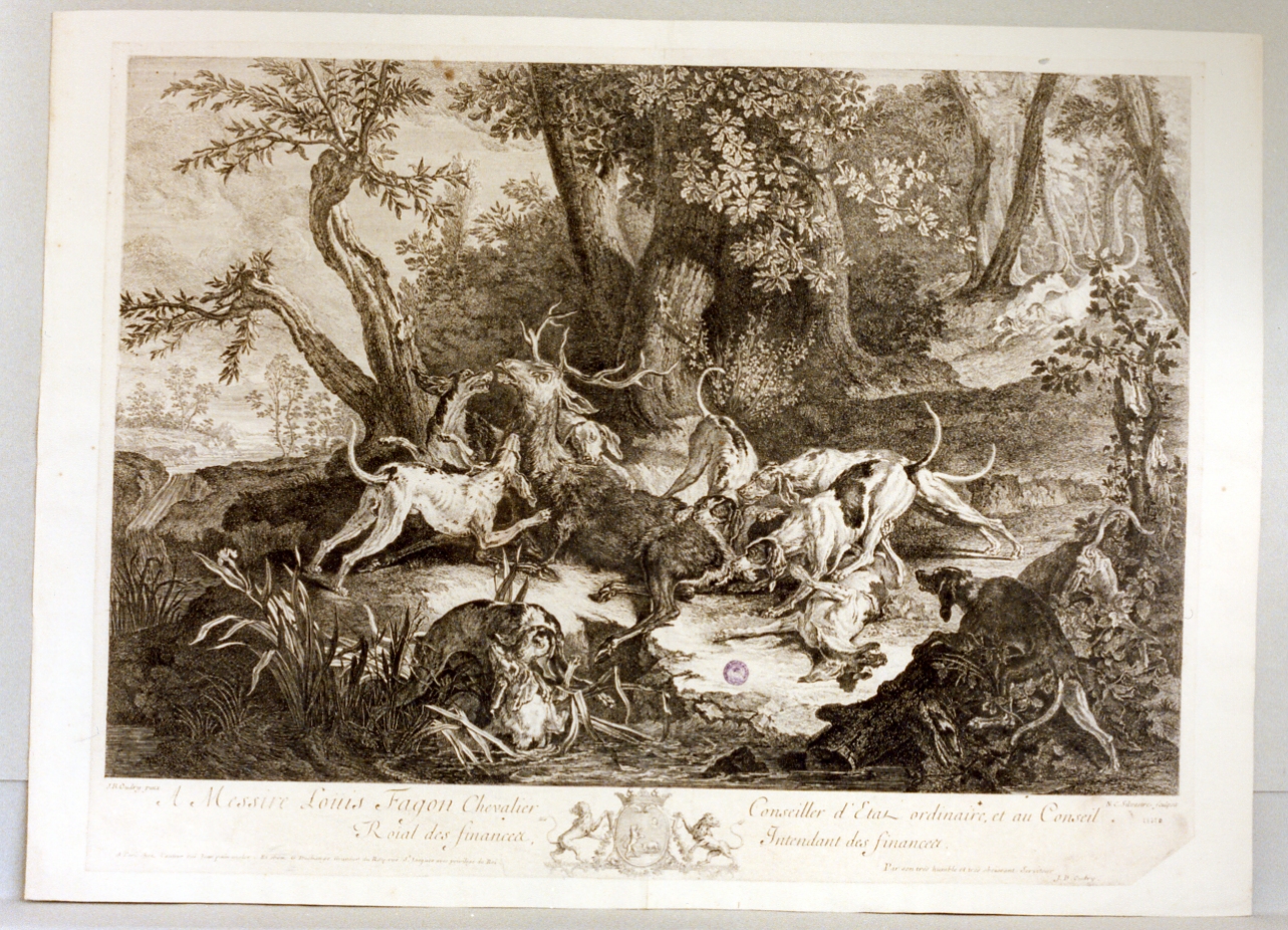 caccia al cervo (stampa) di Oudry Jean Baptiste, De Silvestre Nicolas Charles (sec. XVIII)