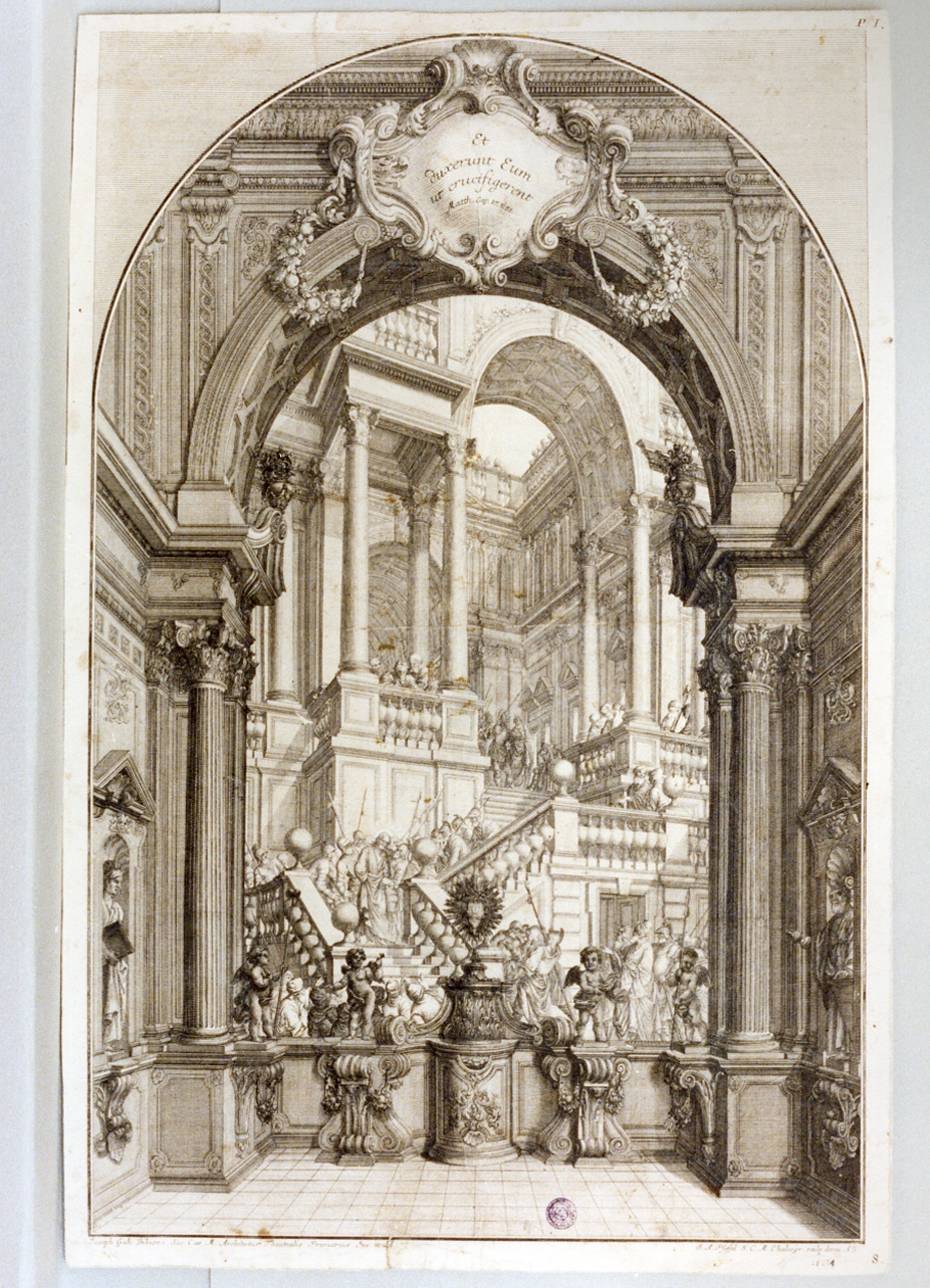 Cristo condotto sulla Scala Santa e percosso (stampa) di Galli Giuseppe detto Giuseppe Bibiena (secc. XVII/ XVIII)