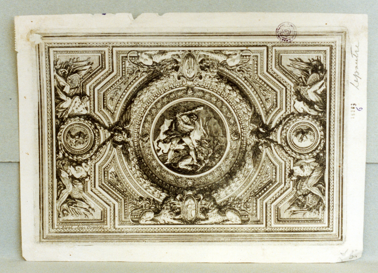 Ercole e gli uccelli stinfalidi (stampa tagliata) di Lepautre Jean (sec. XVII)