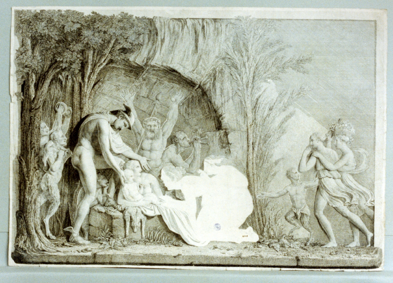 Mercurio affida Bacco fanciullo alle ninfe del monte Nisa (stampa) - ambito tedesco (secc. XVIII/ XIX)